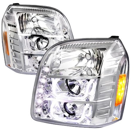 Overtime U Shaped Halo Projector Headlights for 07 to 12 GMC Yukon, Chrome - 10 x 23 x 38 in. OV2654167